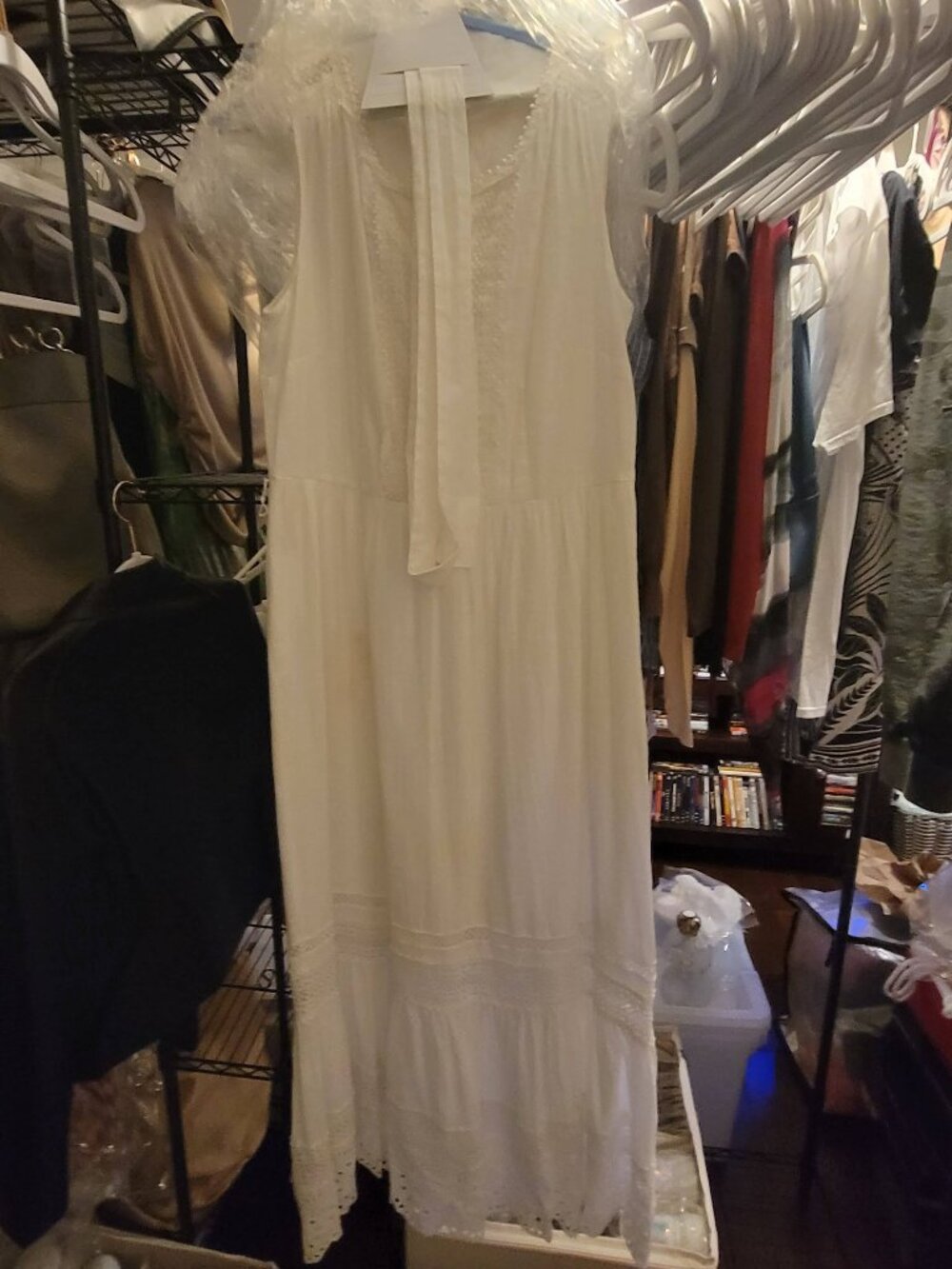 White Summer Linen and Cotton Dress with Belt